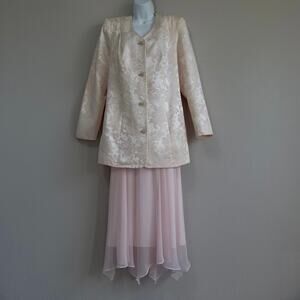 NIGHT MOODS by Samantha O. Vintage Pale Pink Chiffon Skirt Suit Set  Size 14 XL